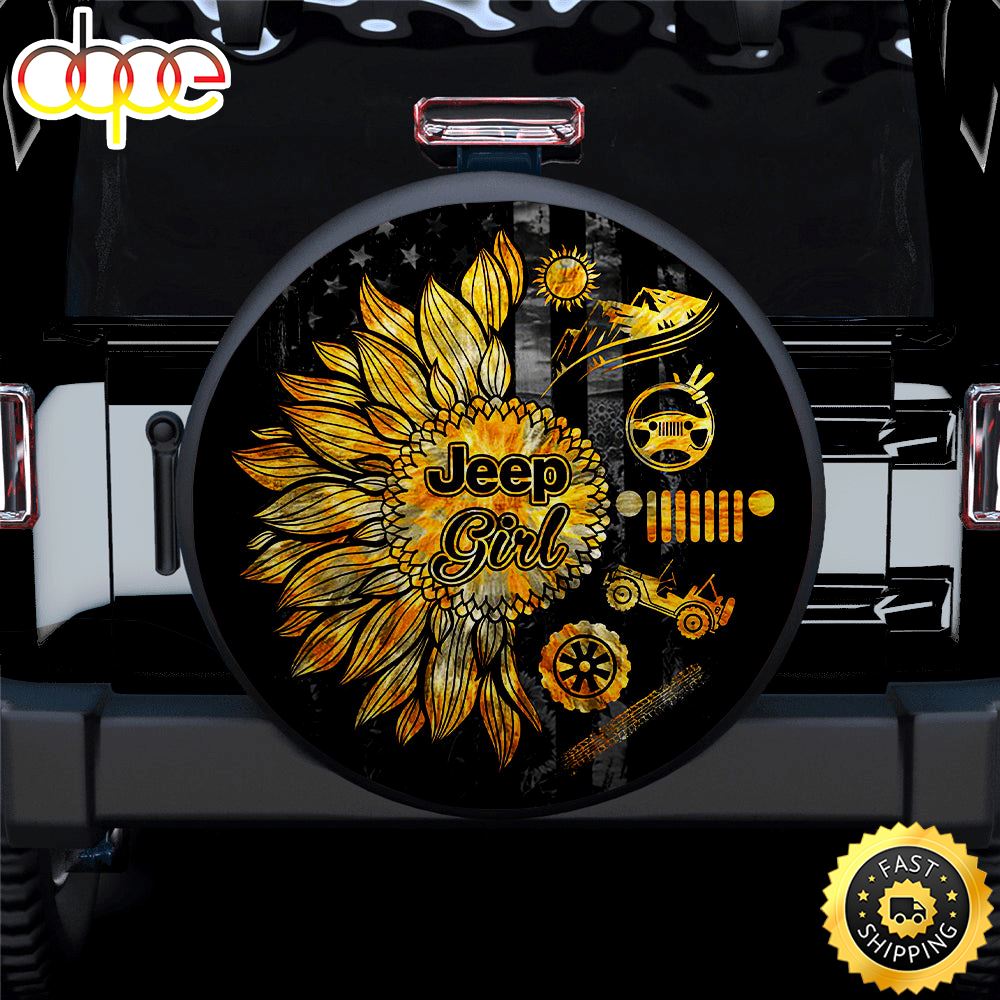 Sunflower Jeep Girl Lifestyle Jeep Car Spare Tire Covers Gift For Campers Fkewnt