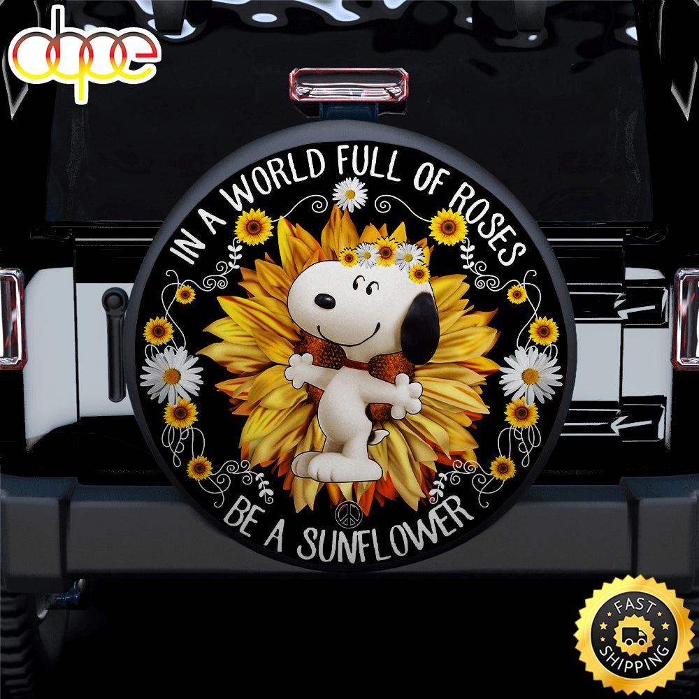 Sunflower Snoopy Car Spare Tire Covers Gift For Campers