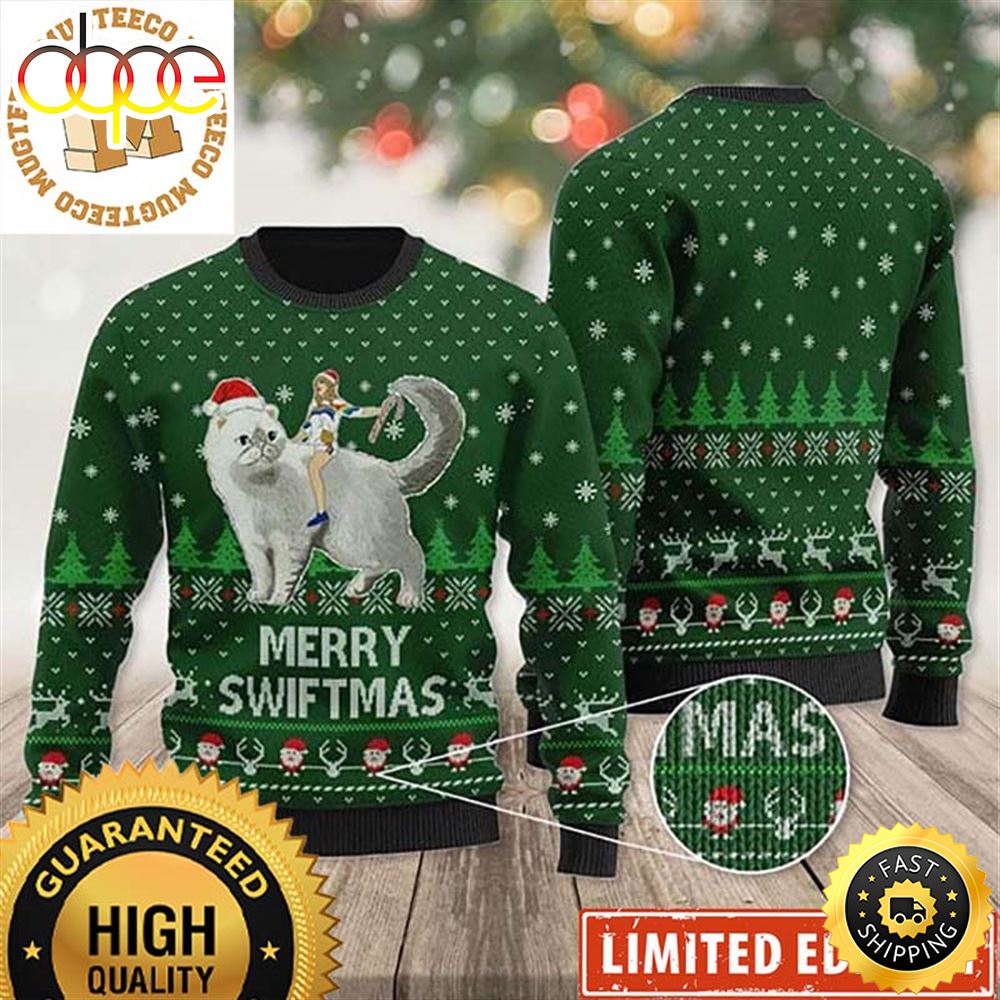 Taylor Swift Ride A Cat With Santa Hat Merry Swiftmas In Green Ugly Christmas Sweater Cbqbnx.jpg