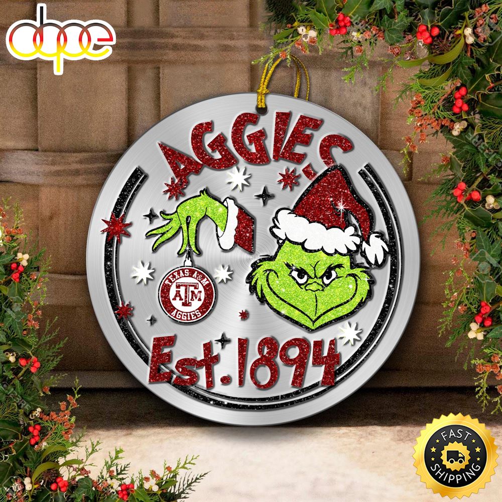 Texas A M Aggies Grinch Circle Ornaments Christmas L97xuc