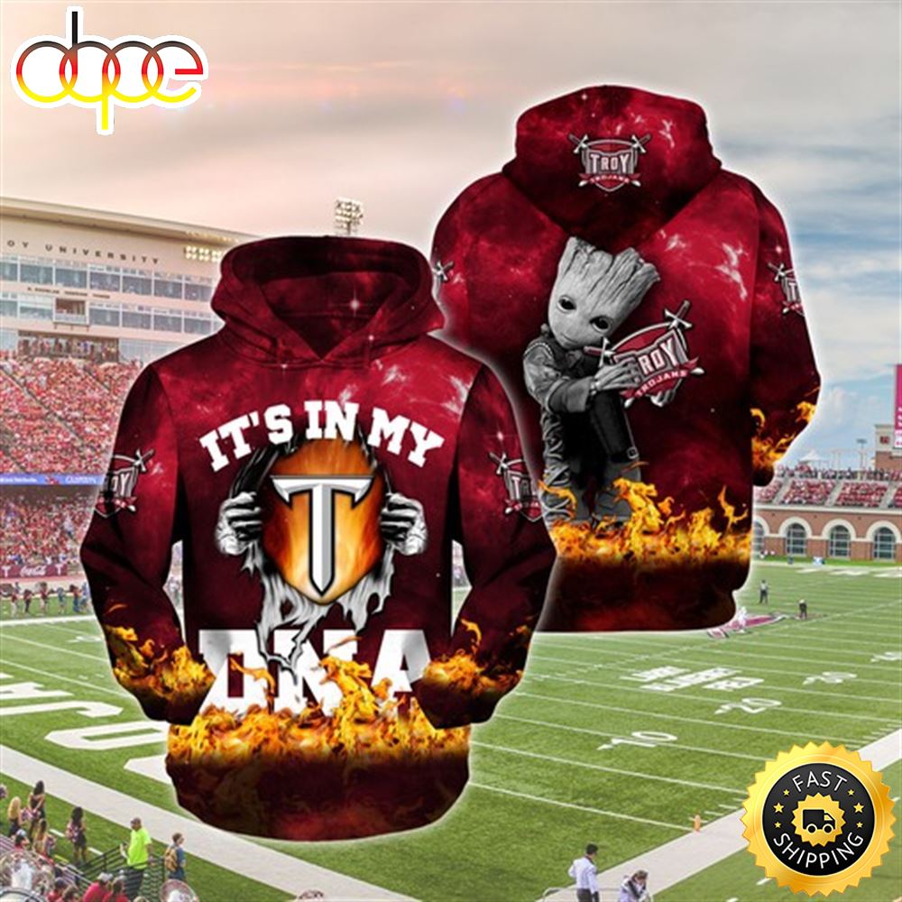 Troy Trojans Groot Fire All Over Hoodie 3d College Football Rh9iol