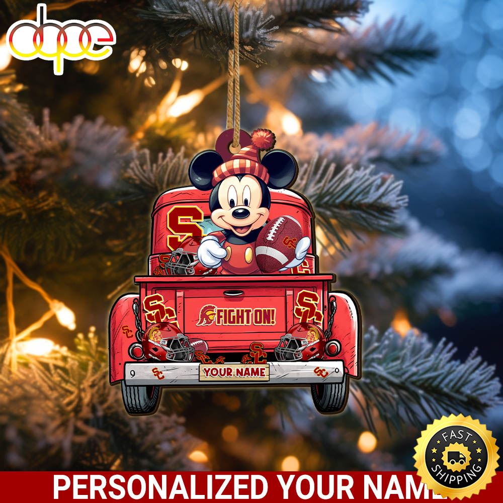 USC Trojans Mickey Mouse Ornament Personalized Your Name Sport Home Decor