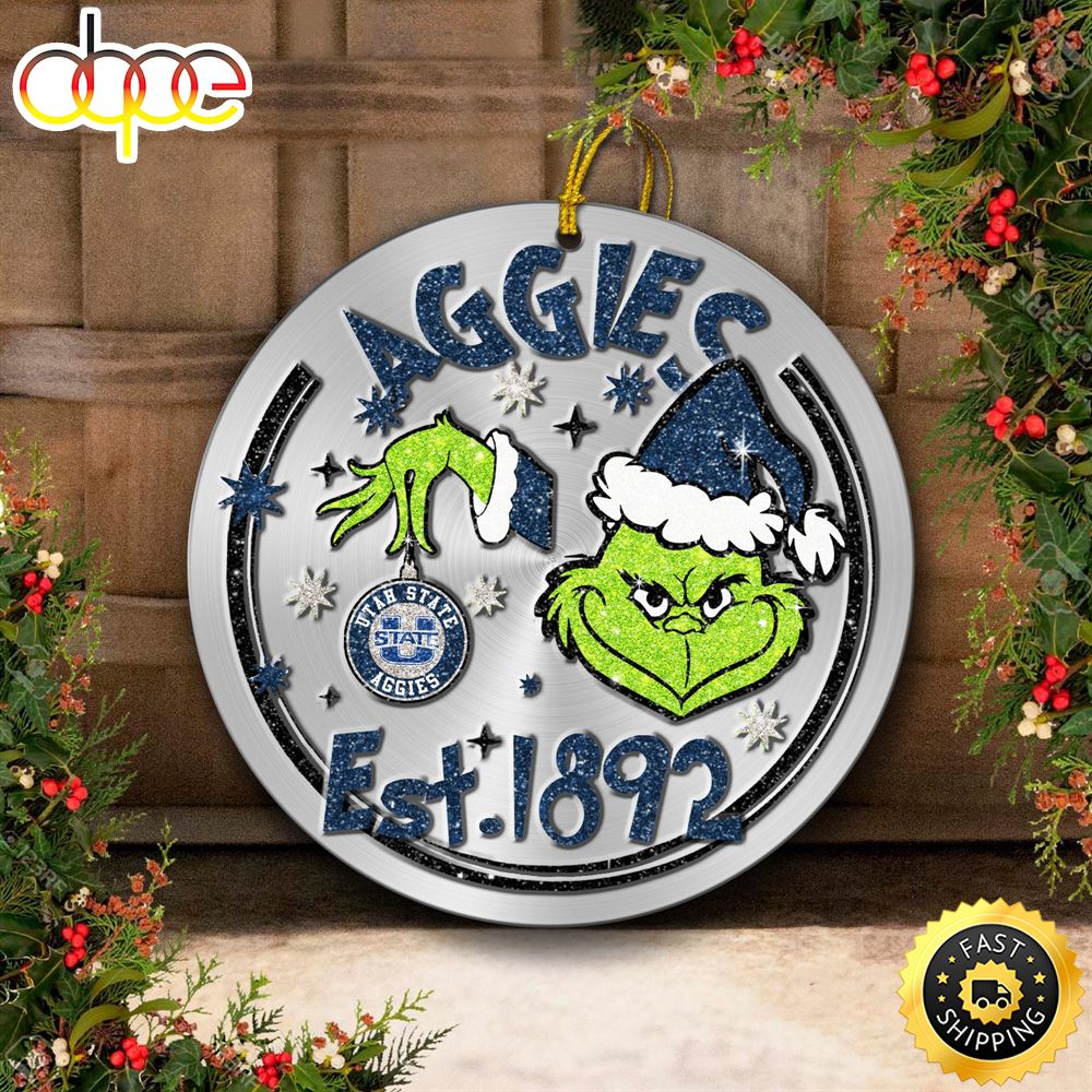 Utah State Aggies Grinch Circle Ornaments Christmas Bz9d0p