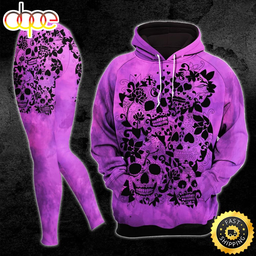 Violet Pink Gothic Skull Combo Hoodie And Leggings