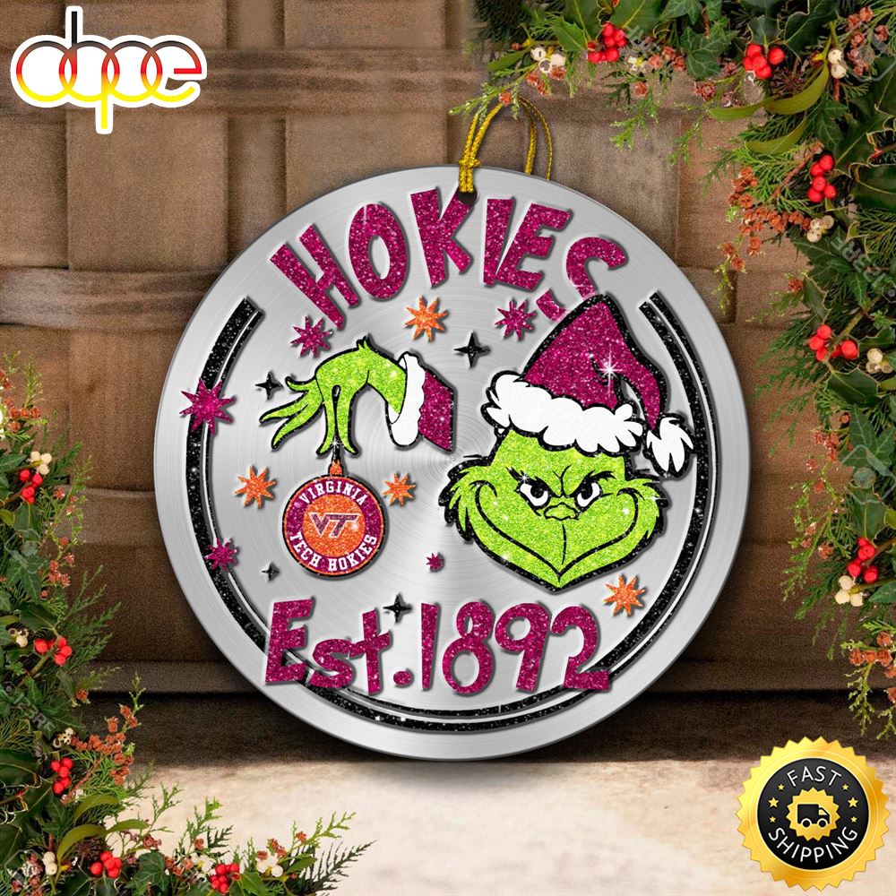 Virginia Tech Hokies Grinch Circle Ornaments Christmas Zih9ps