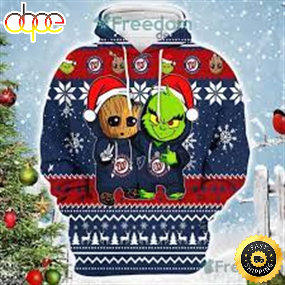 Washington Nationals Baby Groot And Grinch Best Friends Christmas 3D Hoodie Sf4pxw