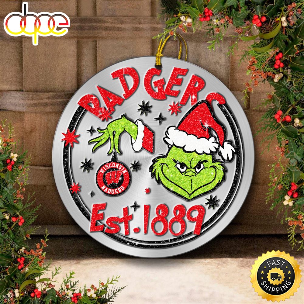 Wisconsin Badgers Grinch Circle Ornaments Christmas Tm1oit