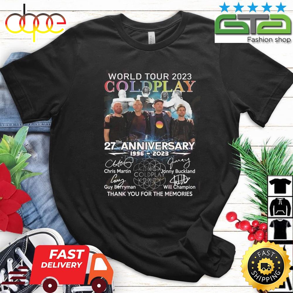 World Tour 2023 Coldplay 27th Anniversary 1996 2023 Thank You For The Memories Signatures Shirt Yeyooa