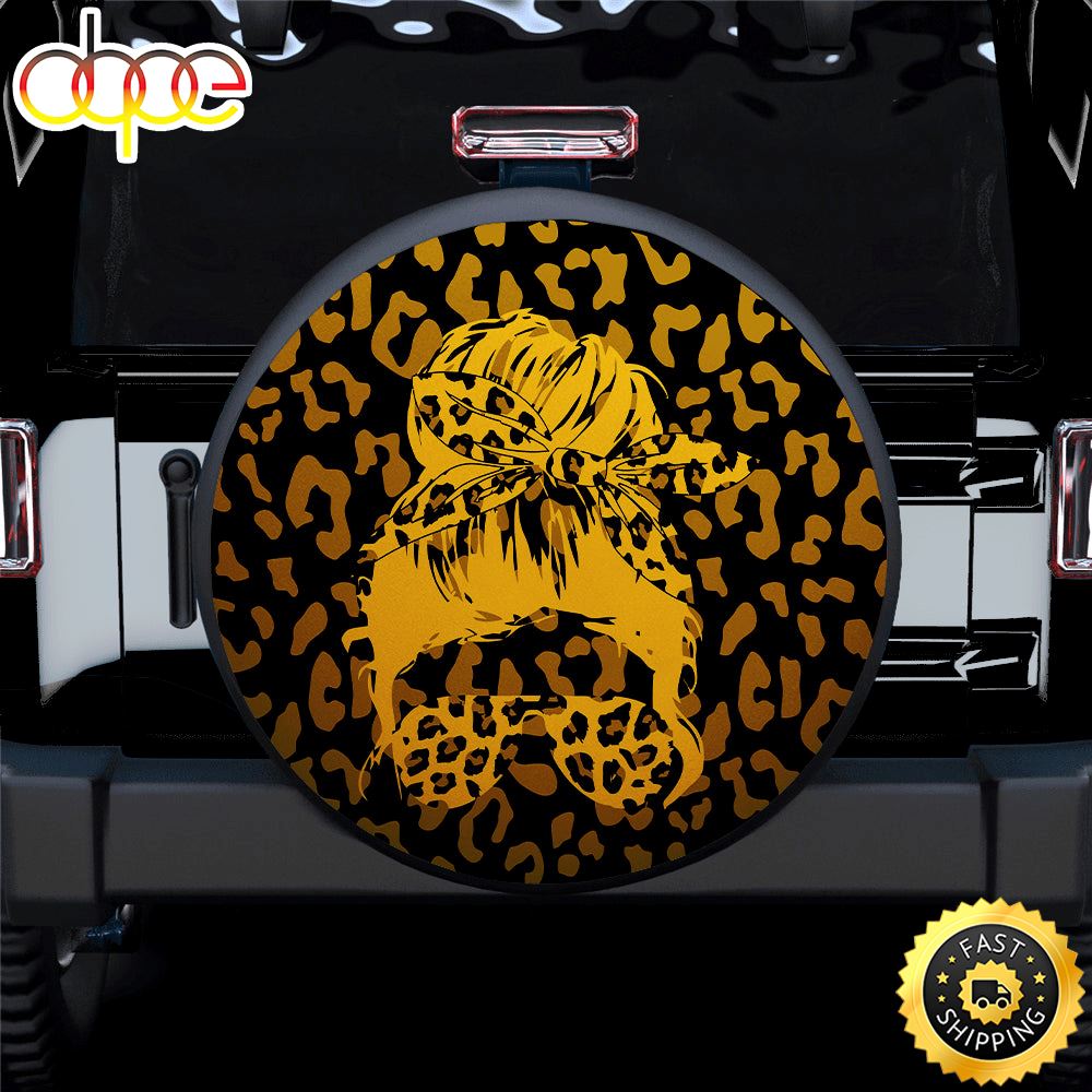 Yellow Jeep Girl With Sunglasses Leopard Pattern Car Spare Tire Covers Gift For Campers Vczhec