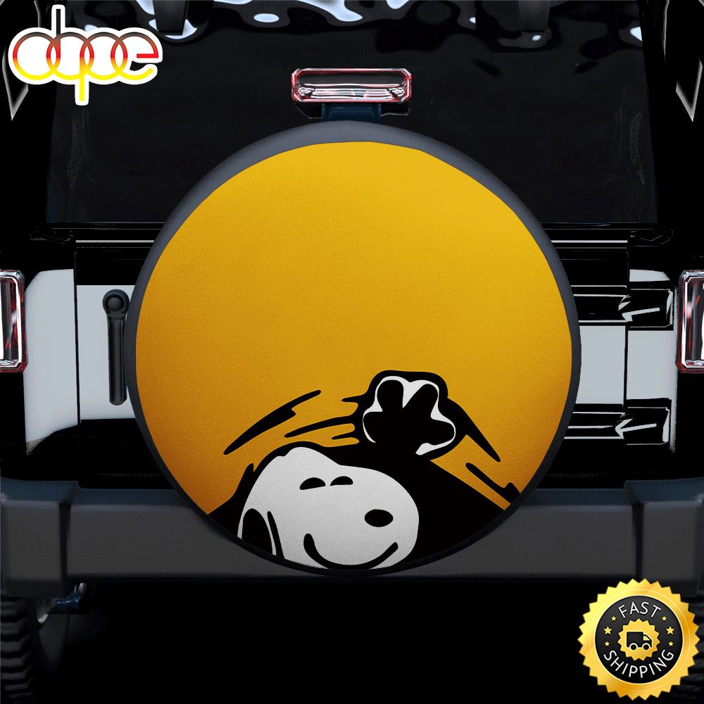Yellow Snoopy Peek A Boo Funny Jeep Car Spare Tire Covers Gift For Campers