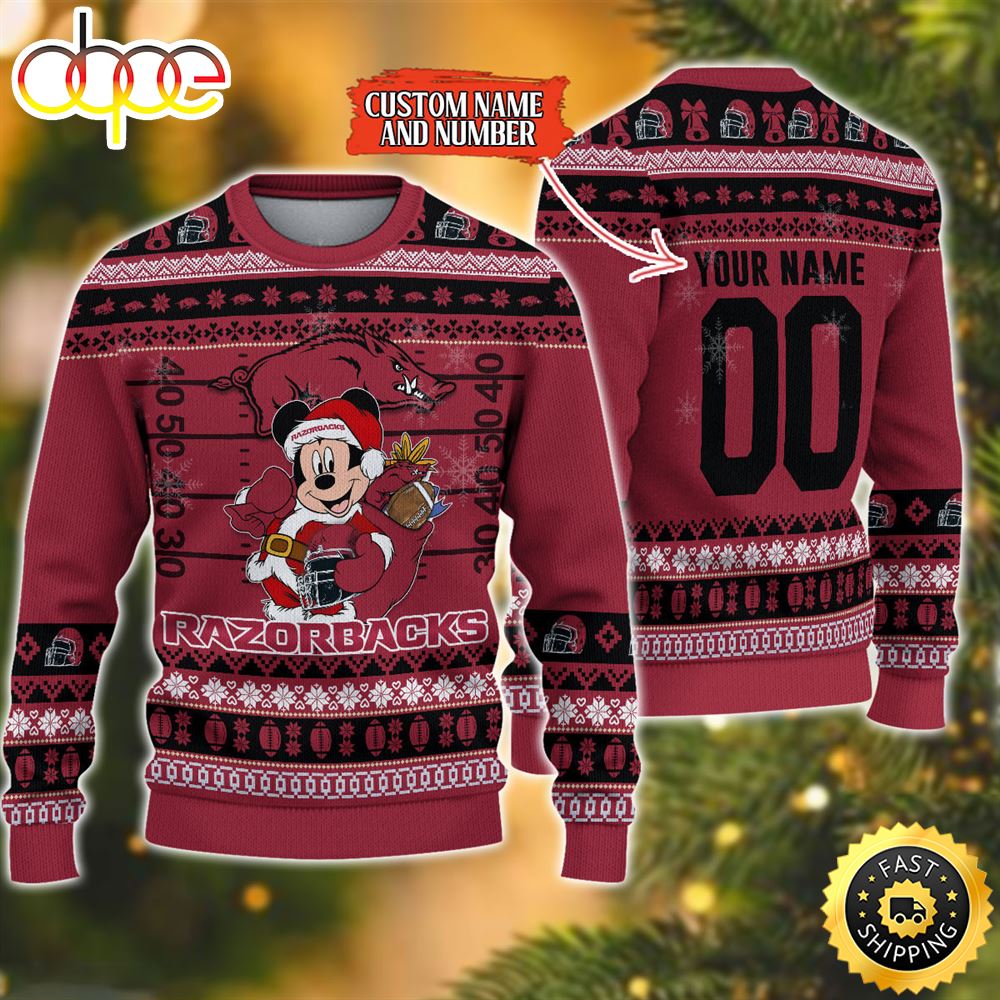 Arkansas Razorbacks Mickey Ugly Christmas Sweater,