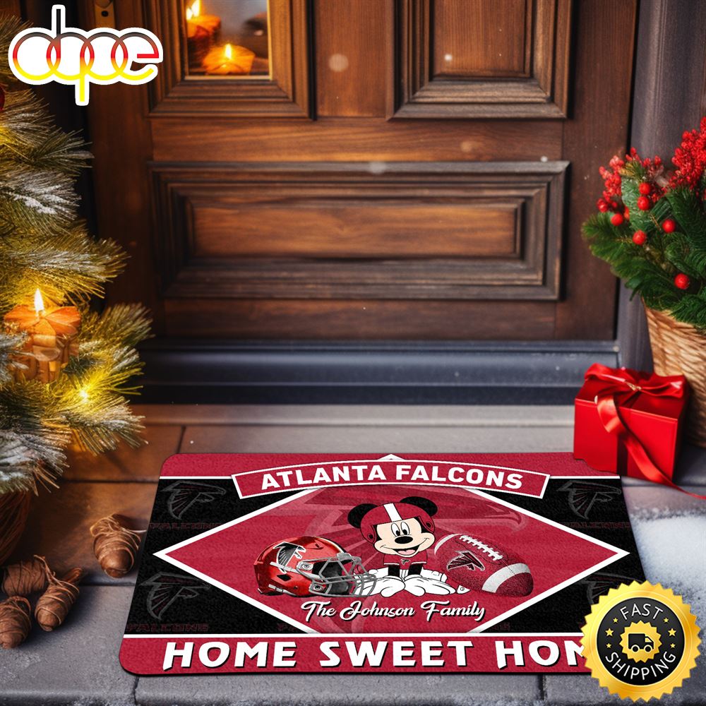 Atlanta Falcons Doormat Custom Your Family Name Sport Team And Mickey Mouse NFL Doormat K6uaut.jpg