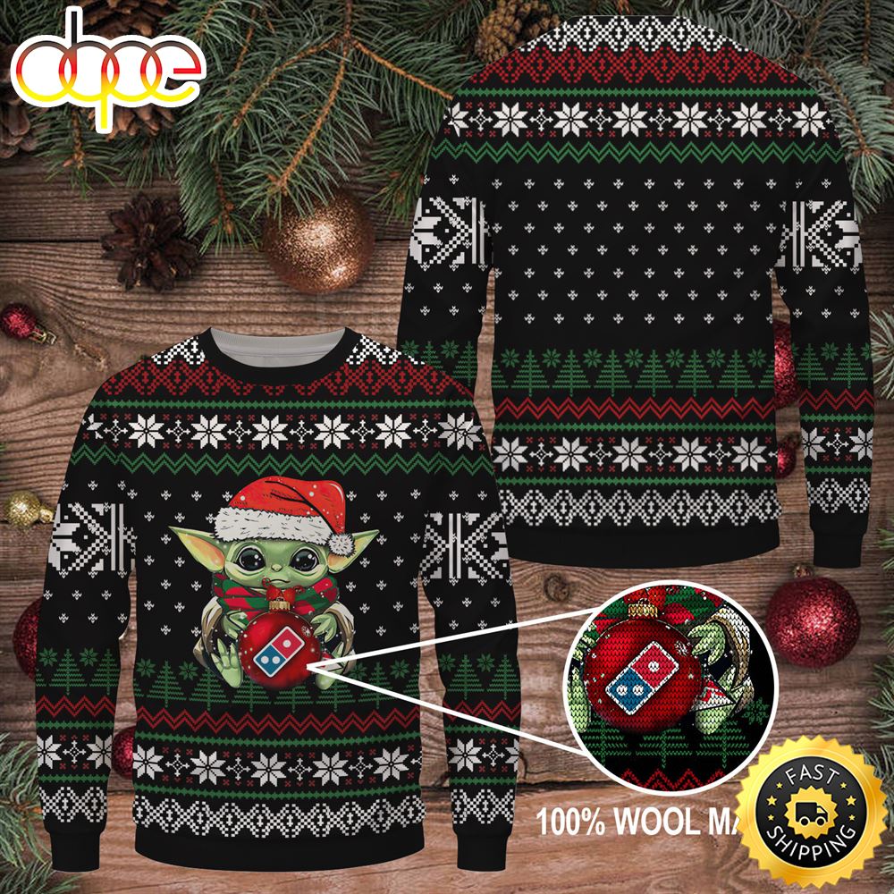 Baby Yoda Merry Christmas Domino's Pizza Ugly Sweater