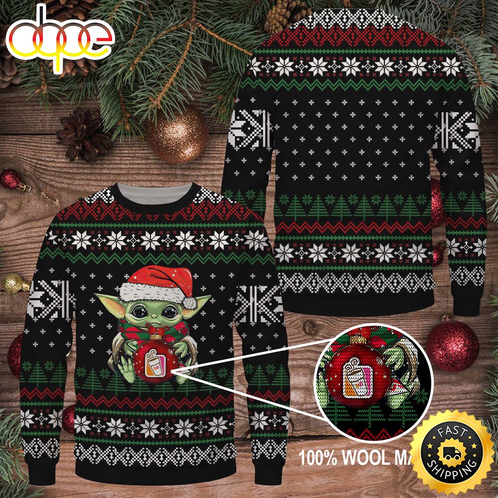 Baby Yoda Merry Christmas Dunkin’ Donuts Ugly Sweater