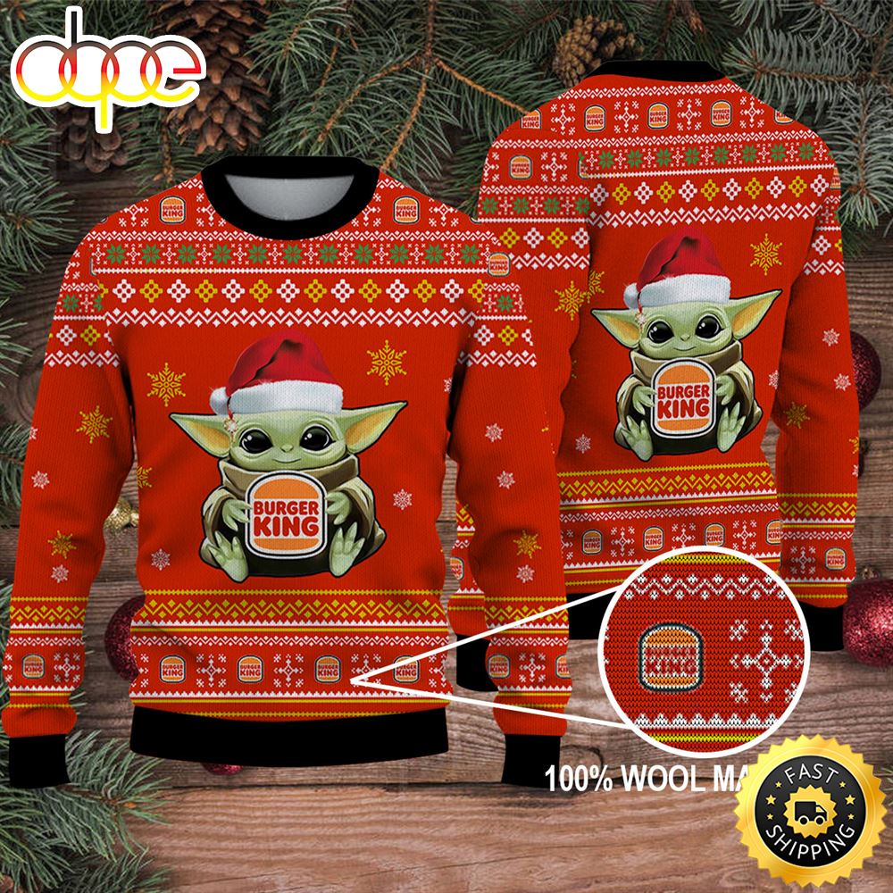 Baby Yoda Merry Christmas Ugly Sweater Burger King