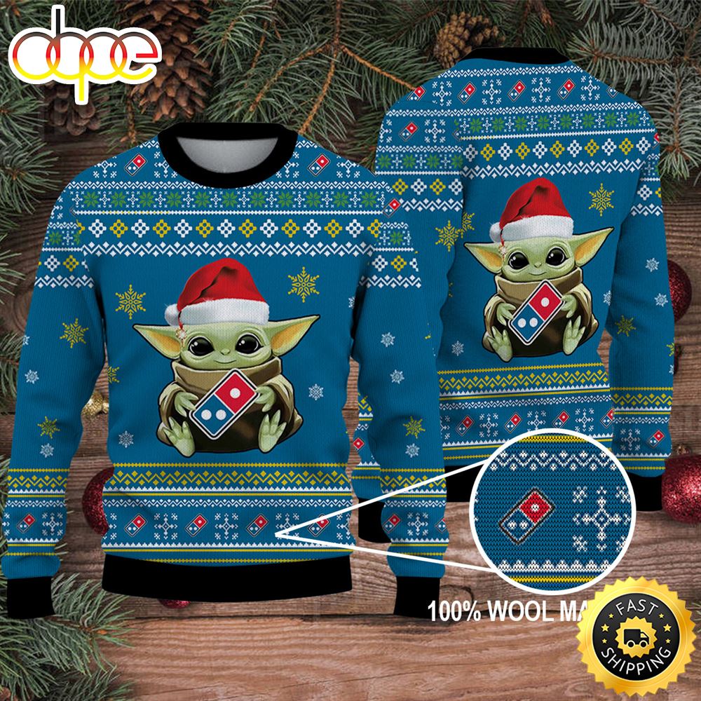 Baby Yoda Merry Christmas Ugly Sweater Domino's Pizza