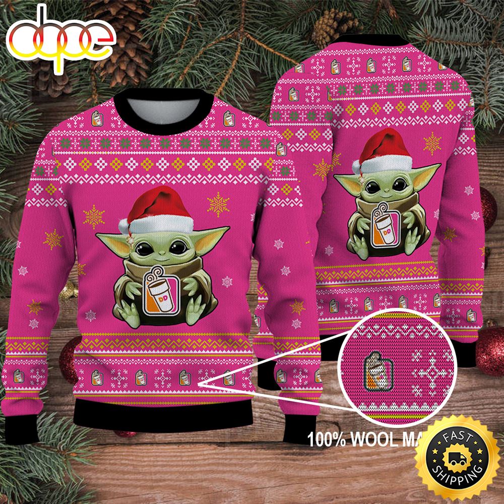 Baby Yoda Merry Christmas Ugly Sweater Dunkin’ Donuts