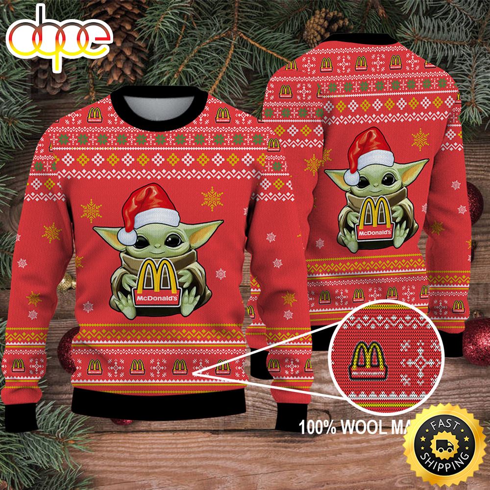 Baby Yoda Merry Christmas Ugly Sweater Mcdonald's