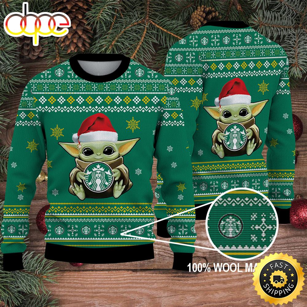 Baby Yoda Merry Christmas Ugly Sweater Starbucks