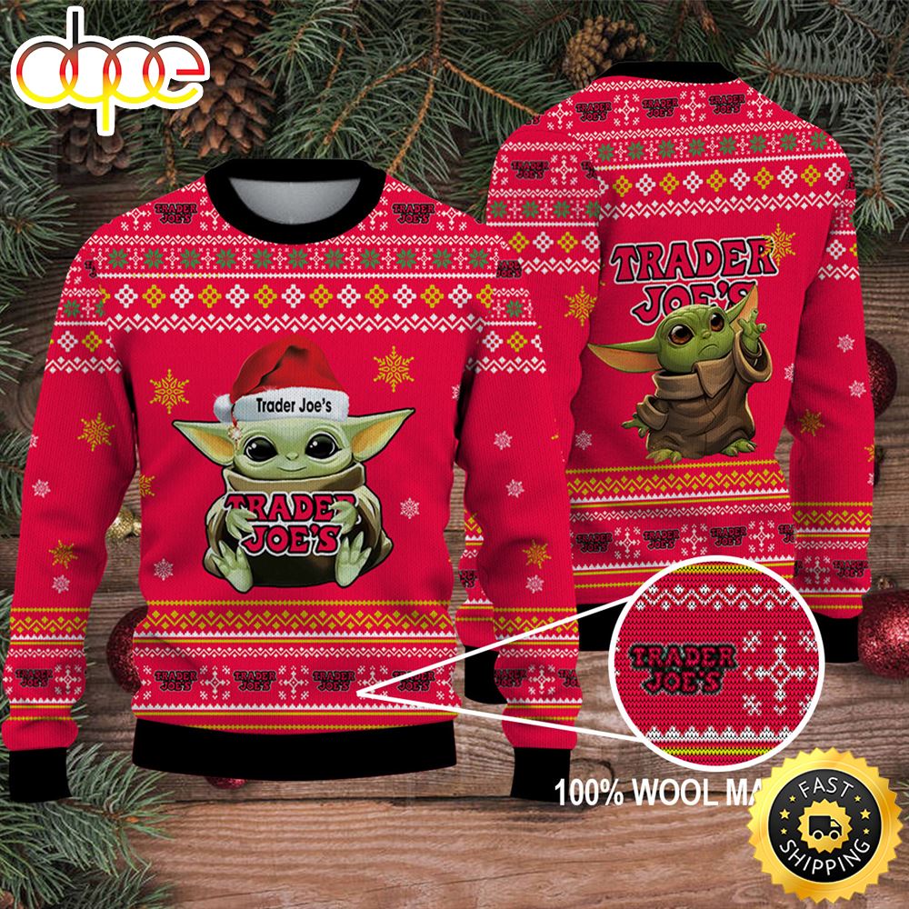 Baby Yoda Merry Christmas Ugly Sweater Trader Joe's