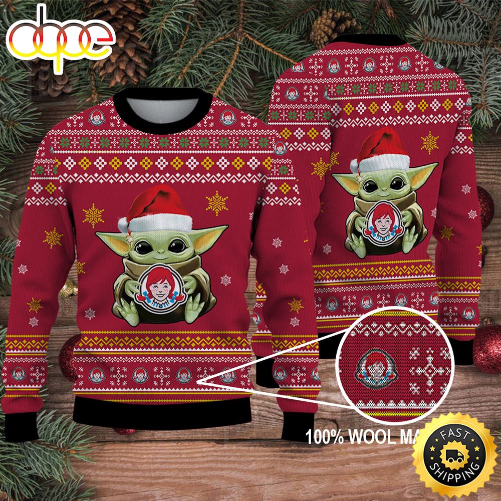 Baby Yoda Merry Christmas Ugly Sweater Wendy's