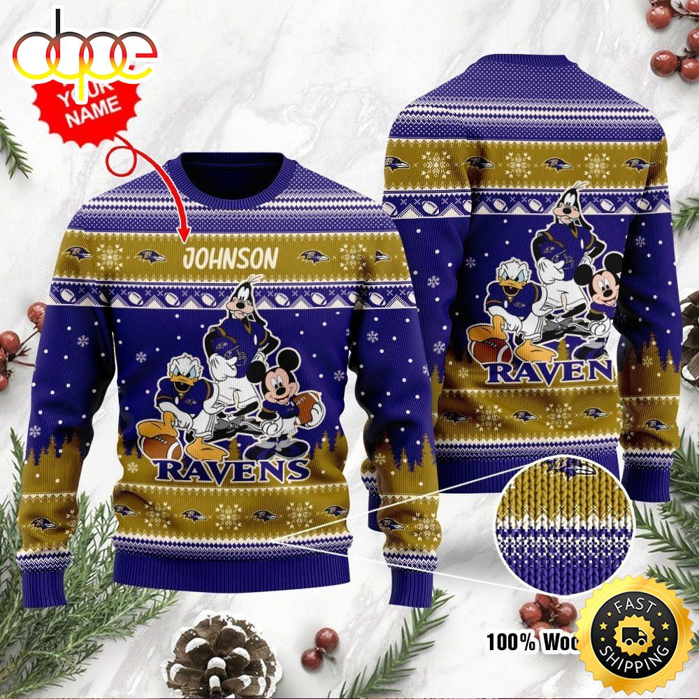 Baltimore Ravens Disney Donald Duck Mickey Mouse Goofy Personalized Ugly Christmas Sweater Perfect Holiday Gift Cdfalu.jpg