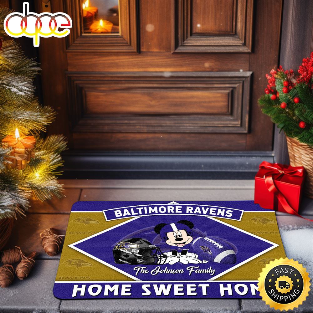 Baltimore Ravens Doormat Custom Your Family Name Sport Team And Mickey Mouse NFL Doormat Pn6lze.jpg