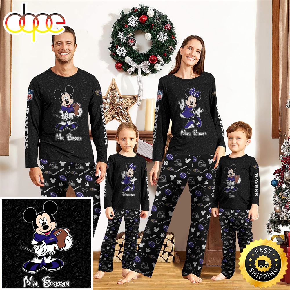 Baltimore Ravens Sport And Disney Uniform Pajamas Mickey Mouse NFL Gifts For Kids Pajamas N881dp.jpg