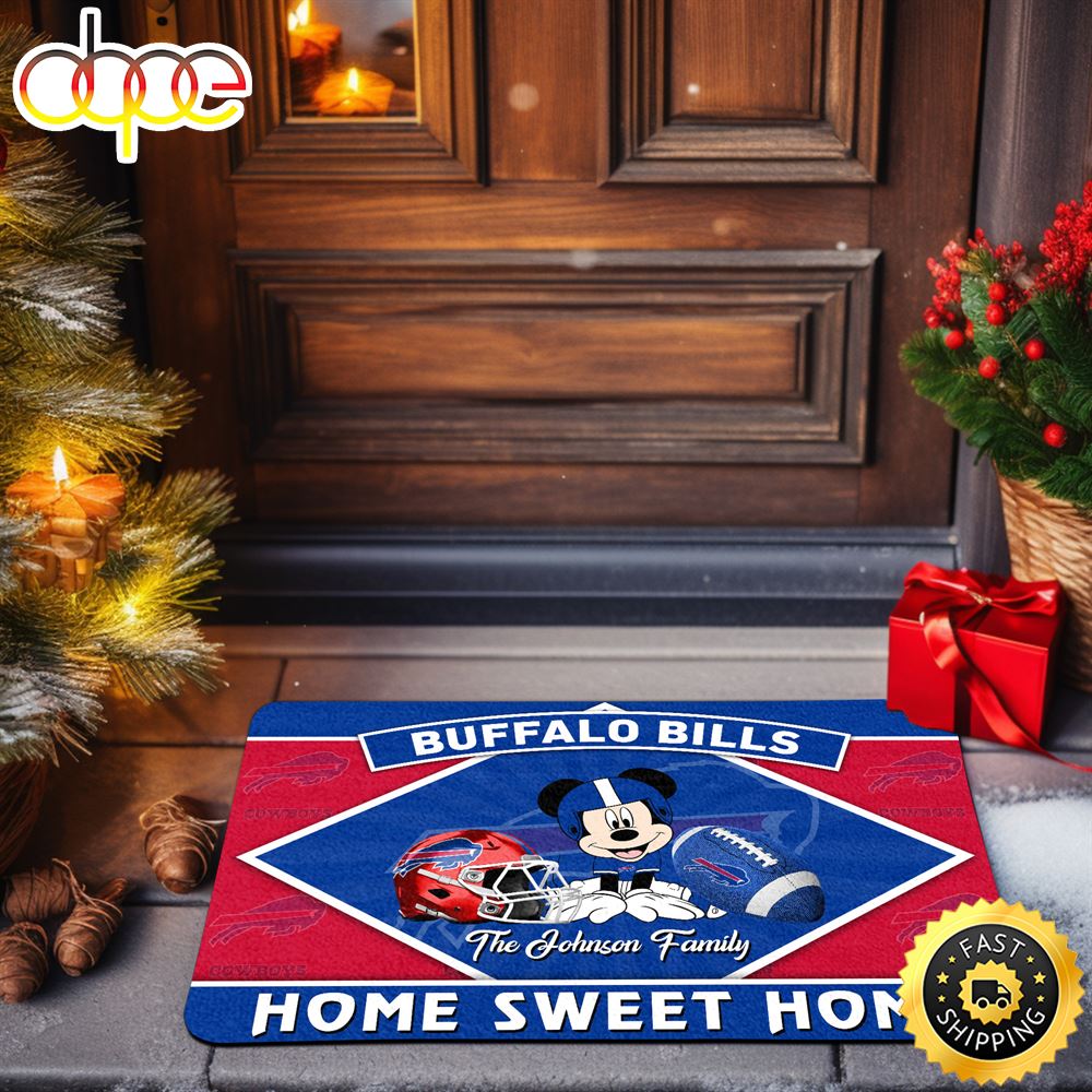 Buffalo Bills Doormat Custom Your Family Name Sport Team And Mickey Mouse NFL Doormat Uqhlzl.jpg