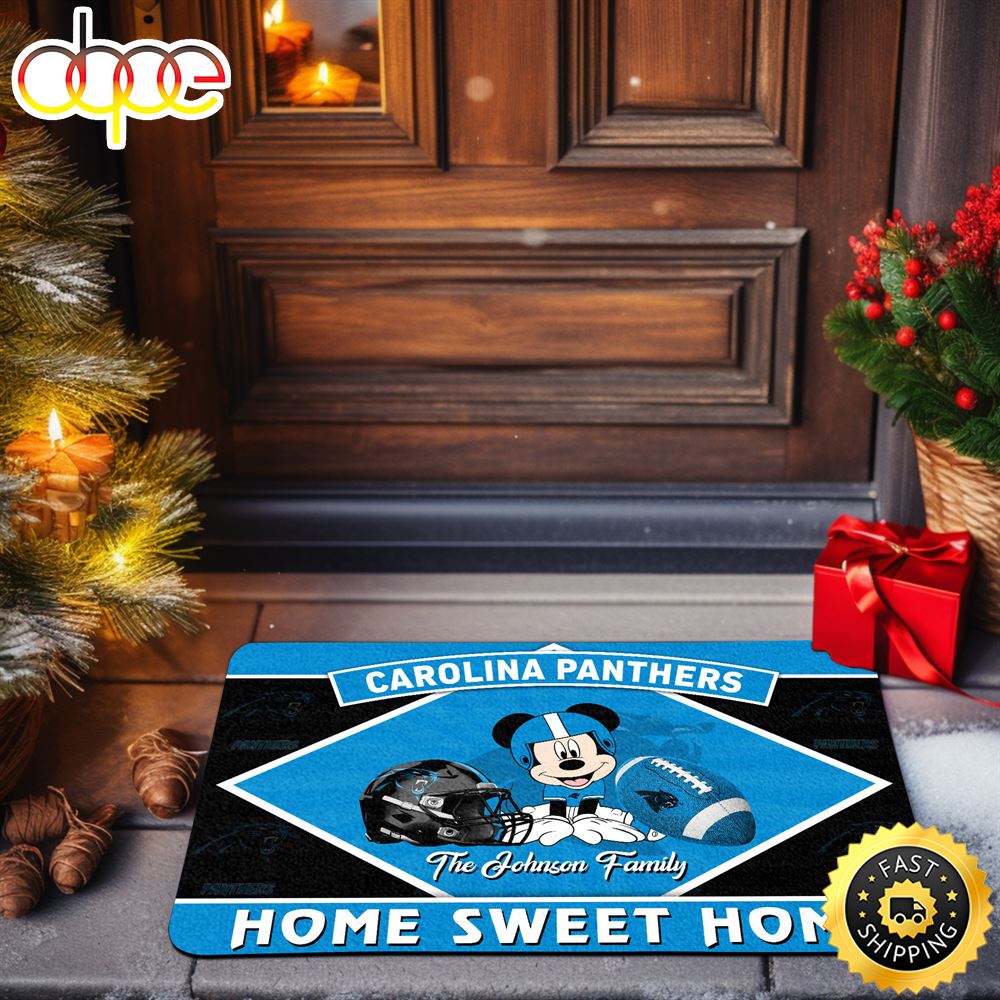 Carolina Panthers Doormat Custom Your Family Name Sport Team And Mickey Mouse NFL Doormat Ilx9it.jpg