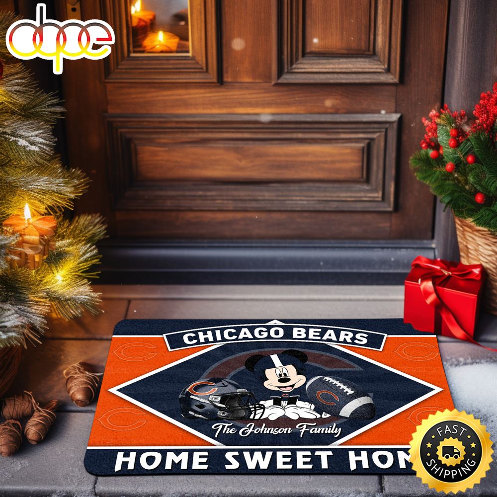 Chicago Bears Doormat Custom Your Family Name Sport Team And Mickey Mouse NFL Doormat Rhb9oe.jpg