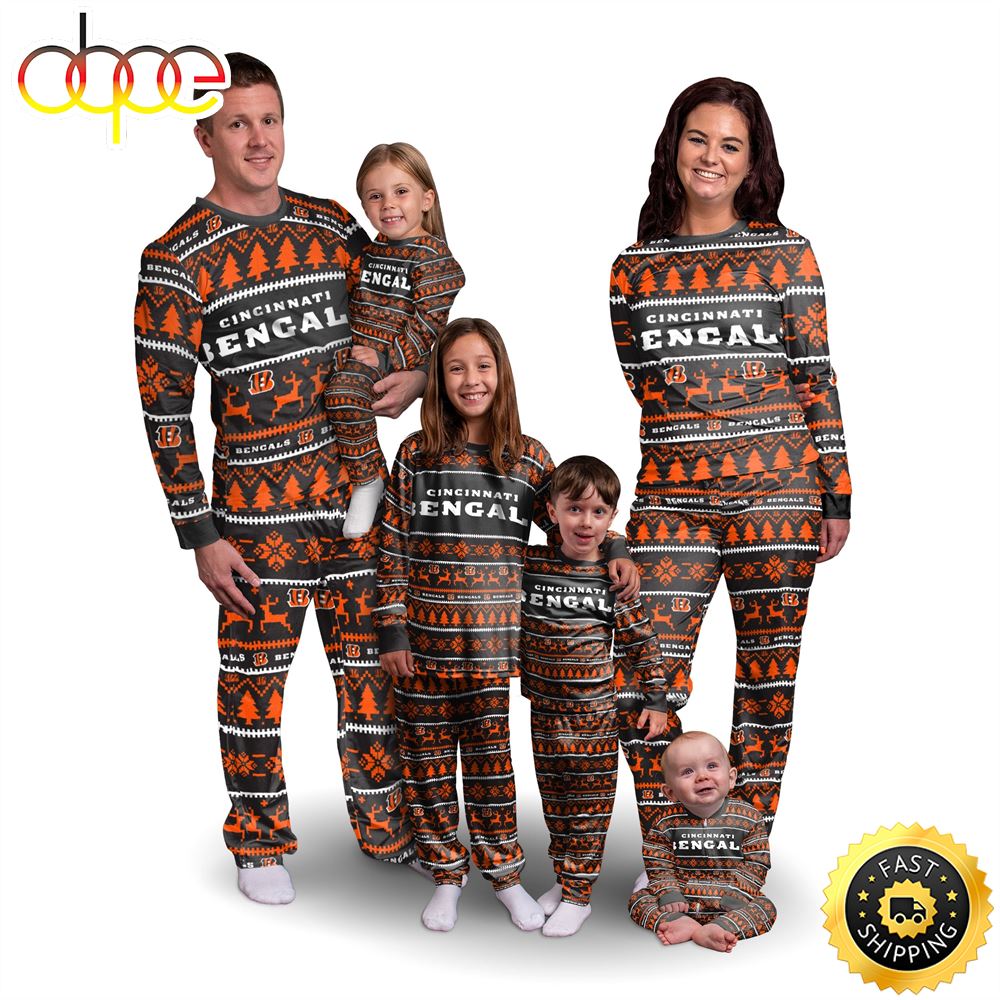 Cincinnati Bengals NFL Patterns Essentials Christmas Holiday Family Matching Pajama Sets Twbizk.jpg