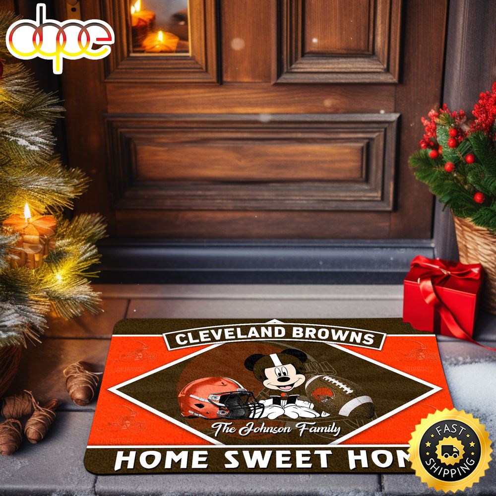 Cleveland Browns Doormat Custom Your Family Name Sport Team And Mickey Mouse NFL Doormat P6e99m.jpg