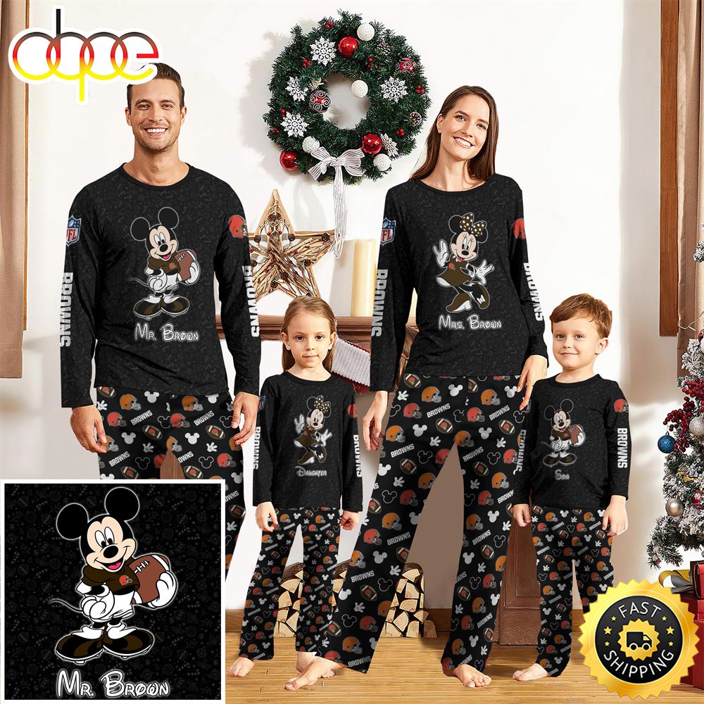 Cleveland Browns Sport And Disney Uniform Pajamas Mickey Mouse NFL Gifts For Kids Pajamas Jbkgoq.jpg
