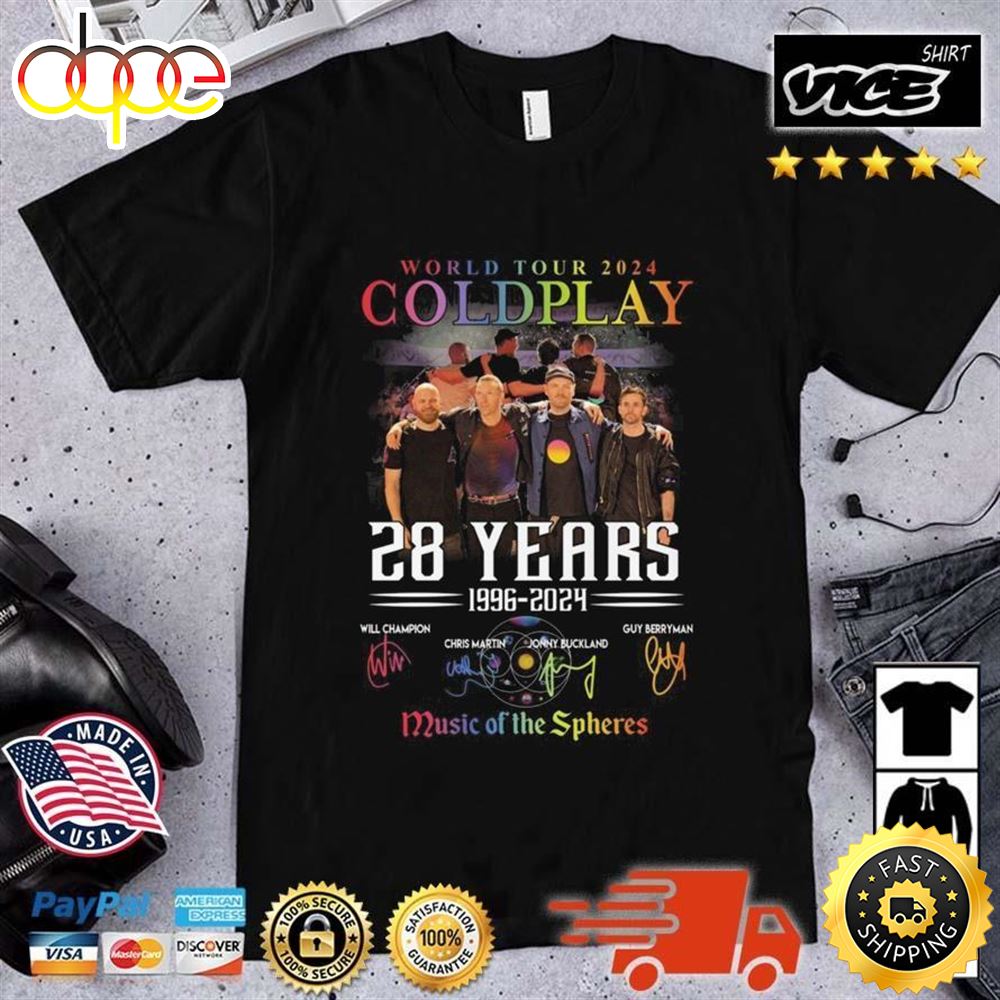 Coldplay World Tour 2024 28 Years 1996 2024 Music Of The Spheres Signatures T Shirt Htprxs.jpg