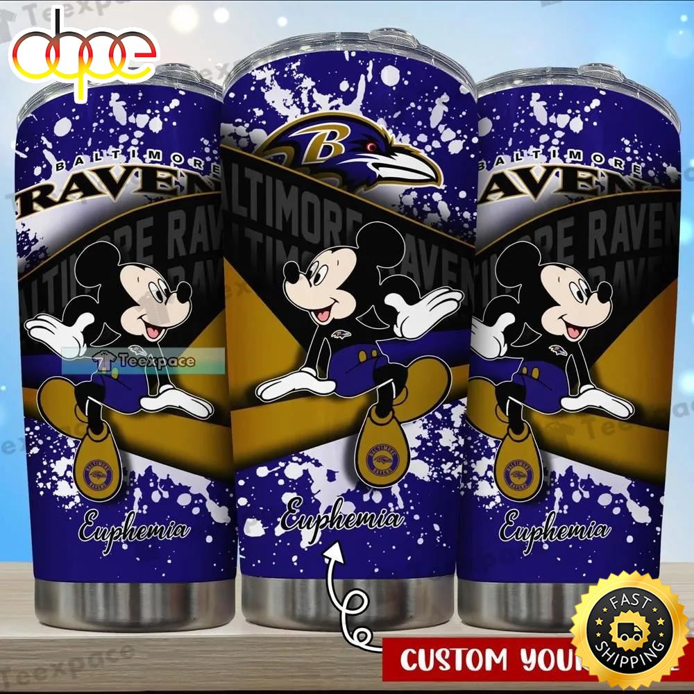 Custom Baltimore Ravens Mickey Brush Pattern Tumbler