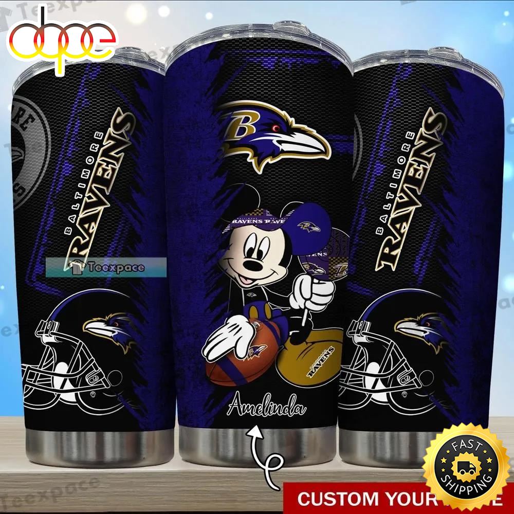 Custom Baltimore Ravens Mickey Football Brush Texture Tumbler