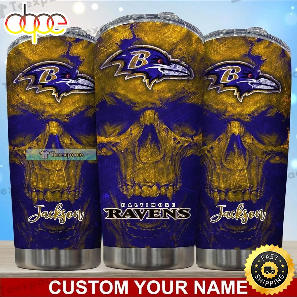 Custom Baltimore Ravens Yellow Skull Texture Tumbler