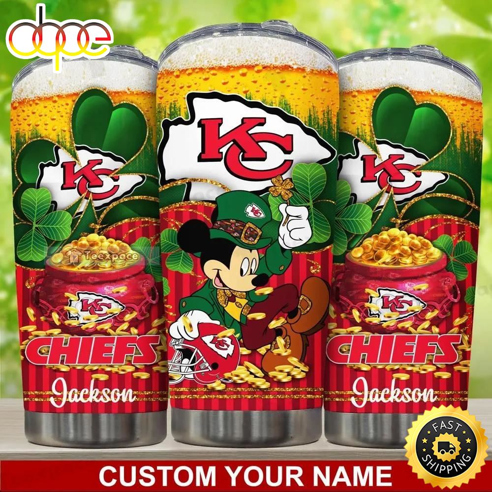 Custom Name Irish Mickey Fans Kansas City Chiefs Tumbler