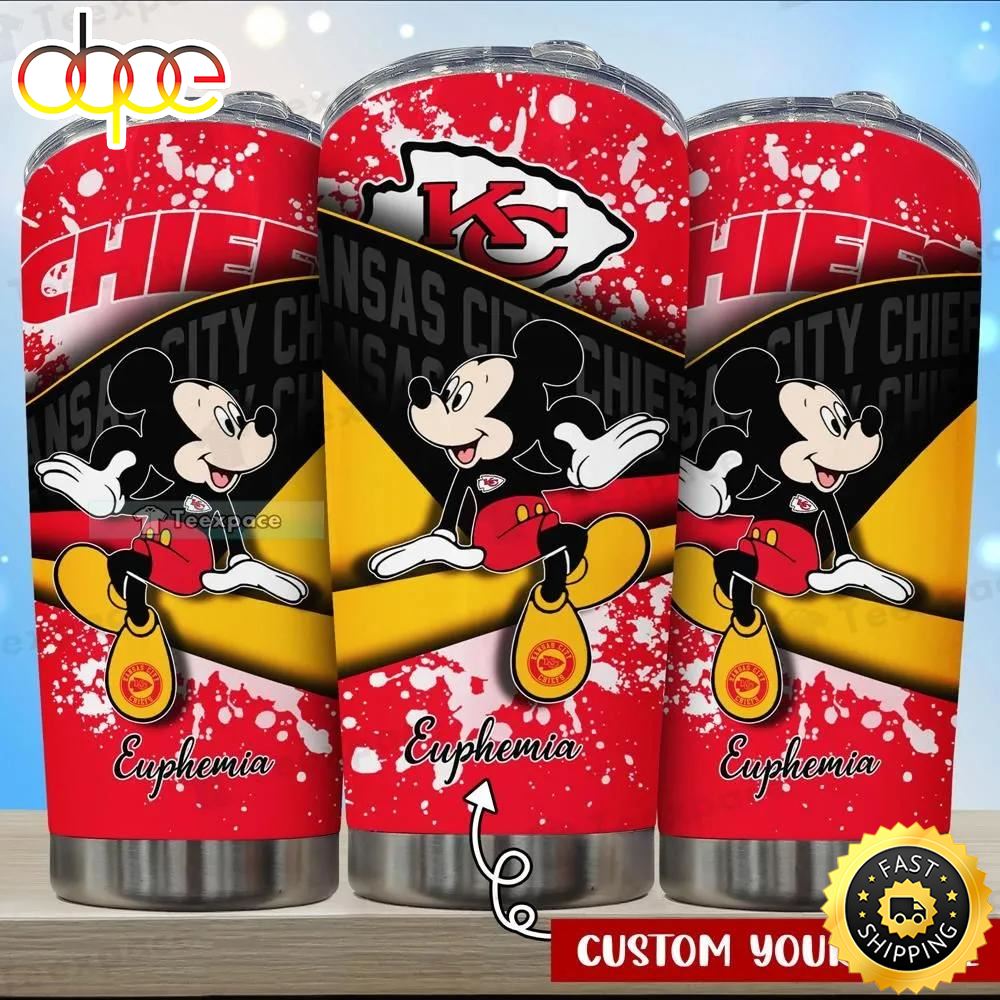 Custom Name Mickey Mouse Style Kansas City Chiefs Tumbler