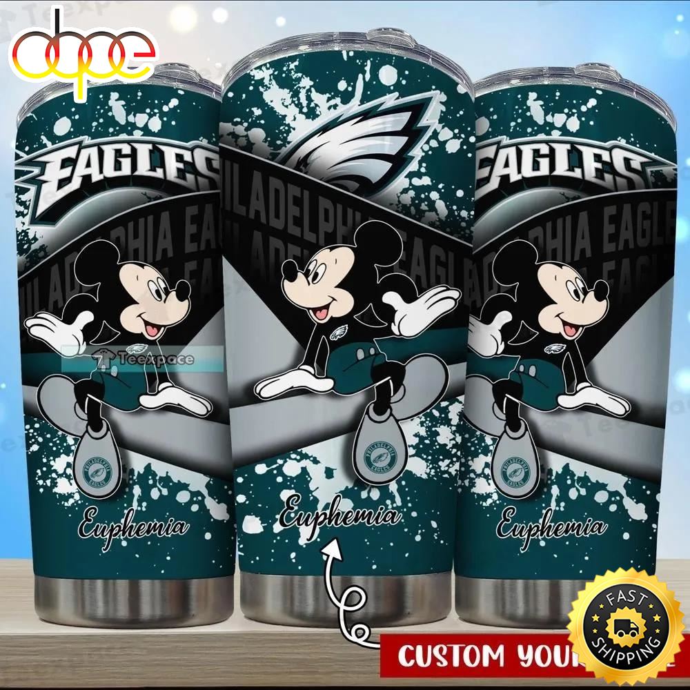 Custom Name Philadelphia Eagles Mickey Fan Tumbler