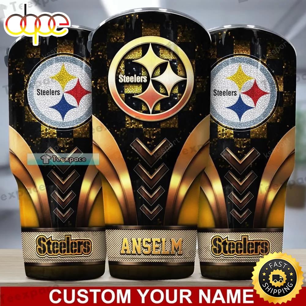 Custom Name Pittsburgh Steelers Glitter Logo Tumbler