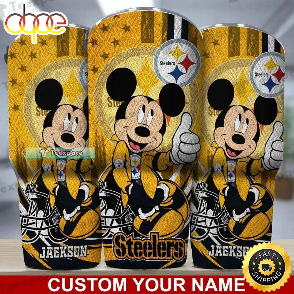 Custom Name Steelers Mickey Mouse Style Tumbler