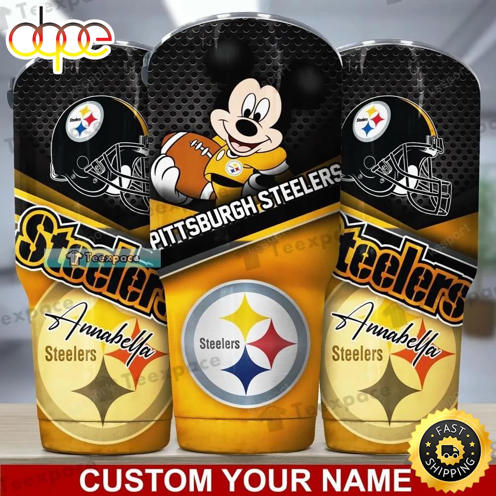 Custom Name Steelers Mickey NFL Logo Tumbler