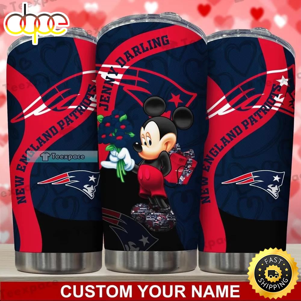 Custom New England Patriots Mickey Flower Gift Valentine Tumbler