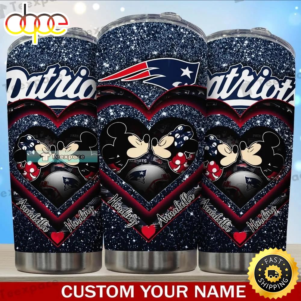 Custom New England Patriots Mickey Minnie Kiss Heart Twinkle Pattern Tumbler