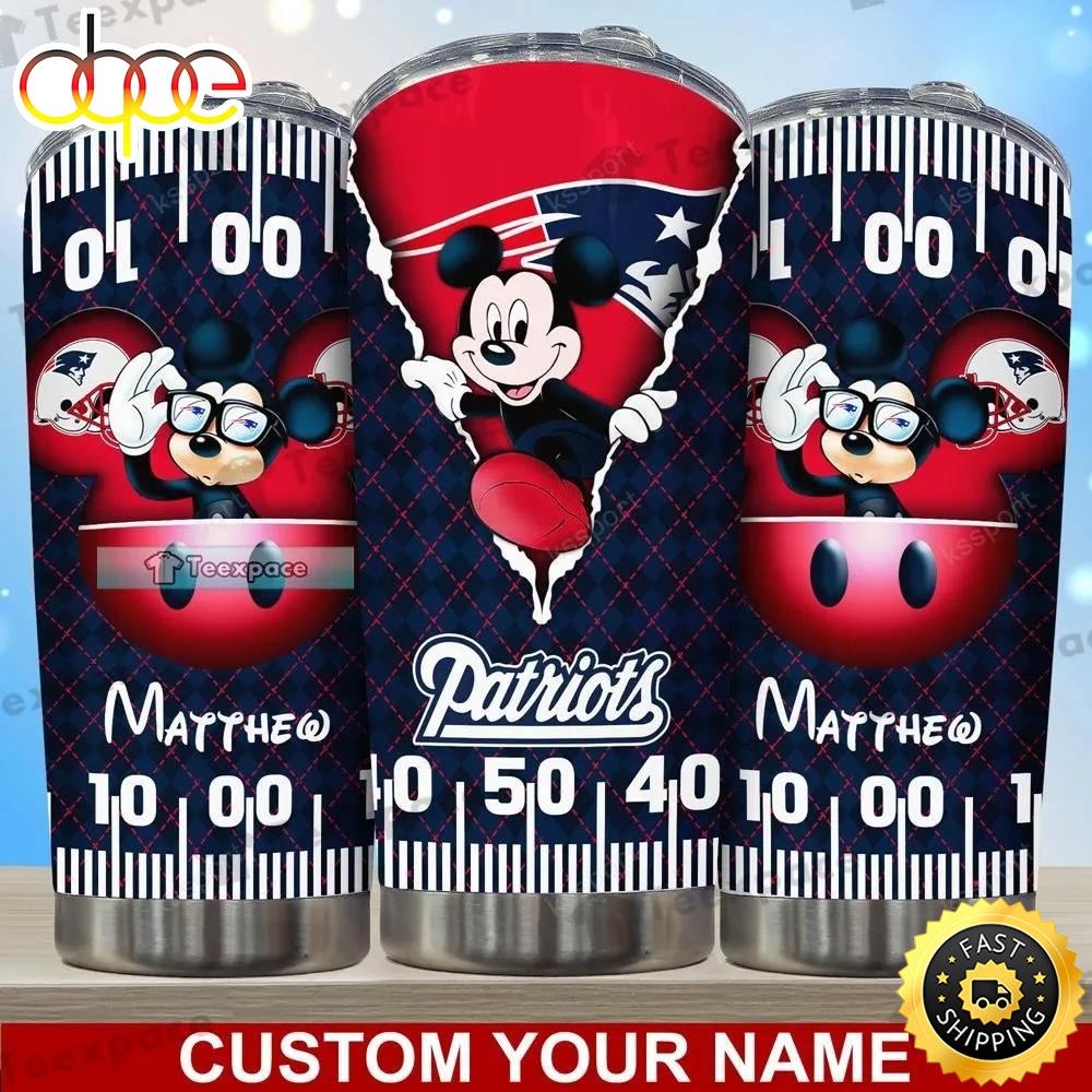 Custom New England Patriots Mickey Number Caro Pattern Tumbler