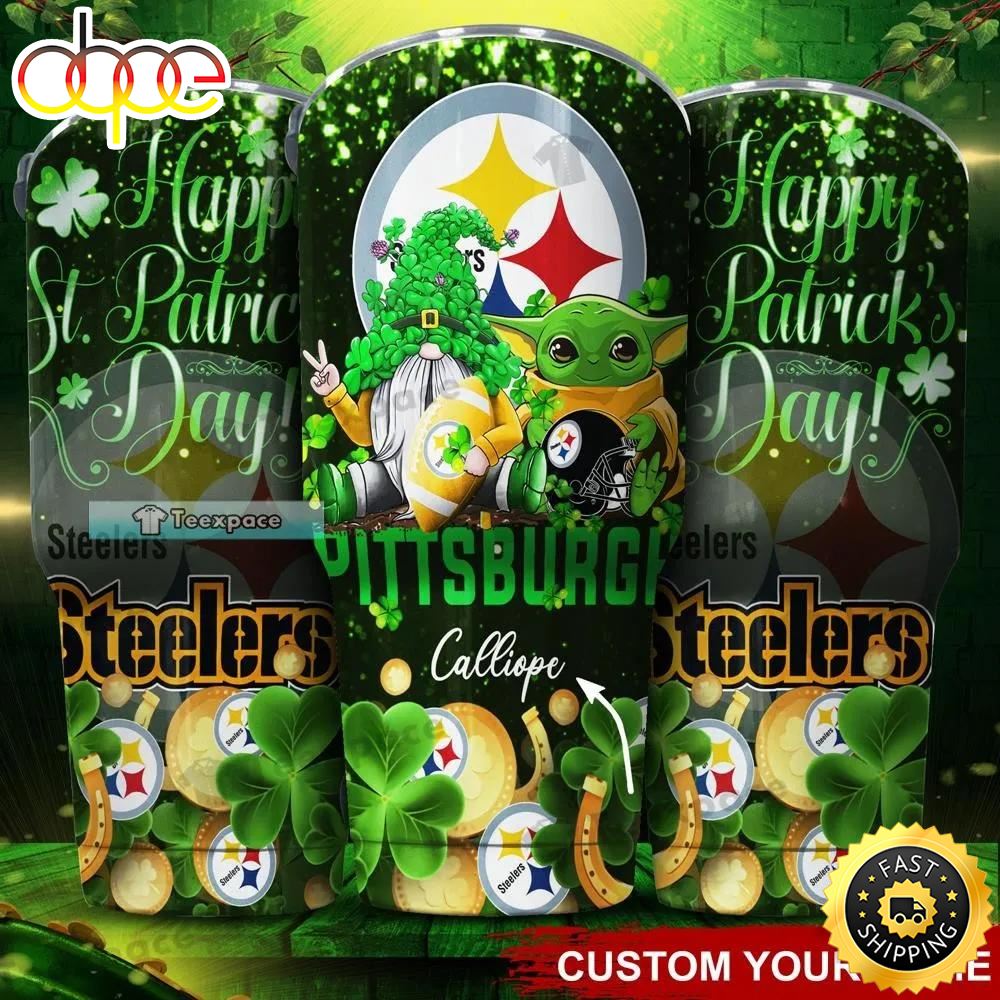 Custom Steelers Baby Yoda Happy St Patrick's Day Tumbler