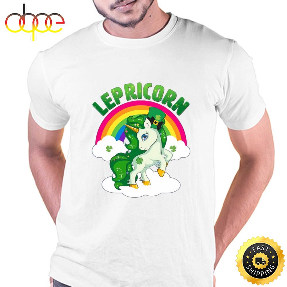 Cute St Patricks Day Rainbow Lepricorn Unicorn Leprechaun T Shirt Tee