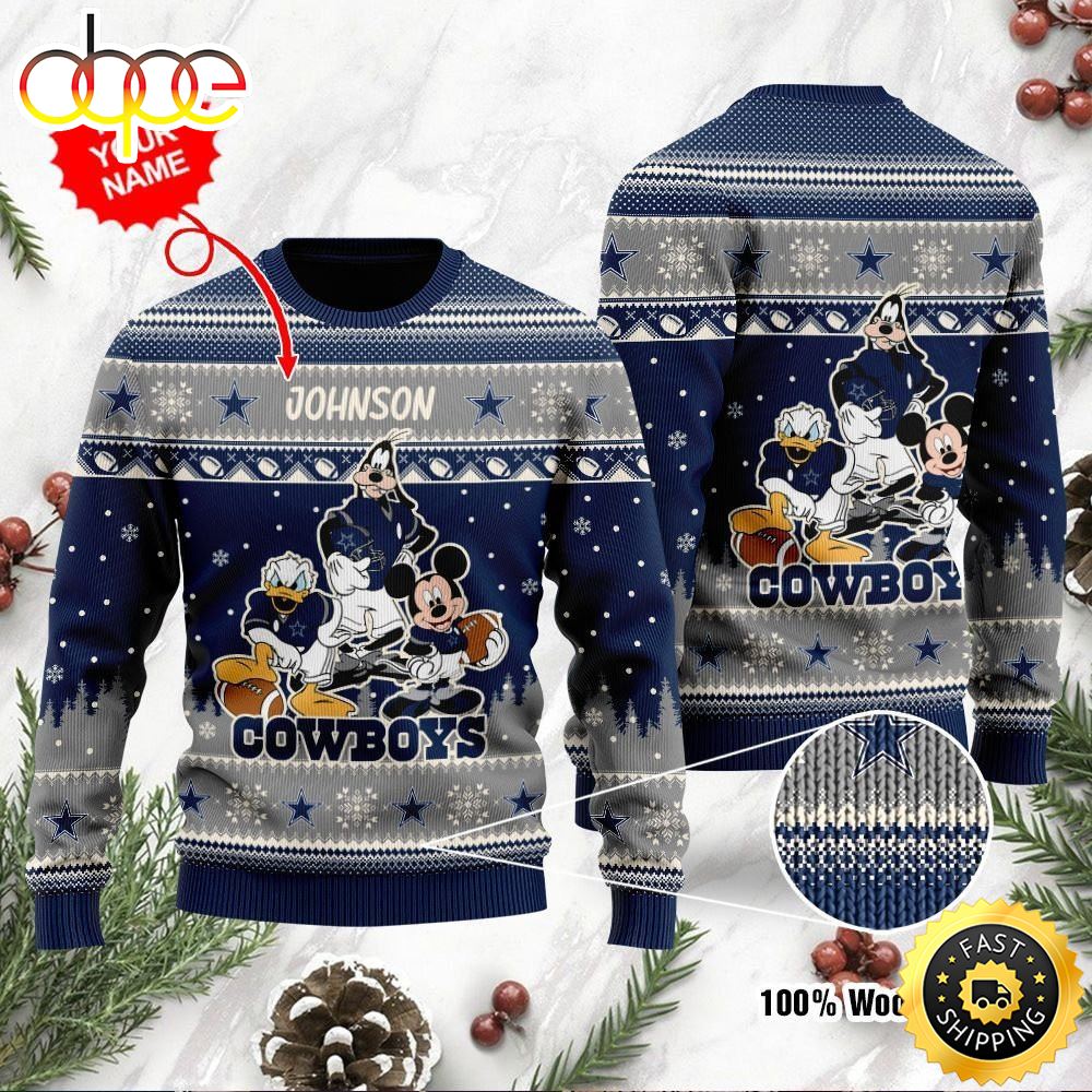 Dallas Cowboys Disney Donald Duck Mickey Mouse Goofy Personalized Ugly Christmas Sweater Perfect Holiday Gift Abljmx.jpg